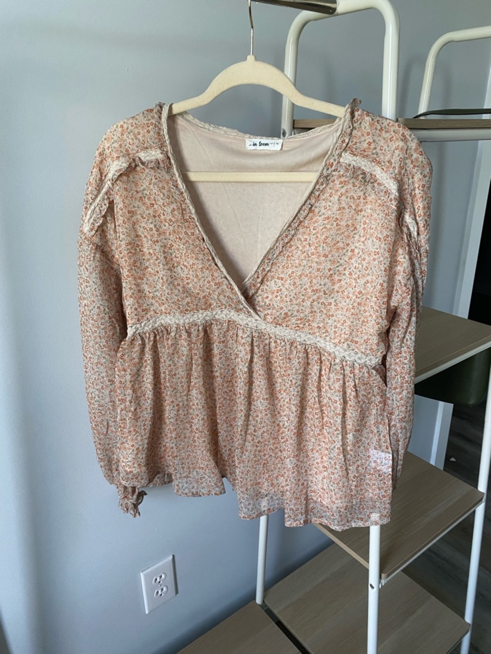Peach Floral V-Neck Peplum Blouse
